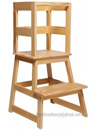 STRUGGLE Kitchen Step Stool for Kids with Safety Rail Solid Wood Construction Toddler Learning Stool Tower Natural