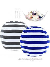 2 Pack Stuffed Animal Storage Bean Bag Cover Sack 24" for Kids Room DIY Bean Bag Chair Covers Only White Grey Blue Strips