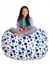 Posh Stuffable Kids Stuffed Animal Storage Bean Bag Chair Cover Childrens Toy Organizer X-Large 48" Canvas Bubbles Blue and White