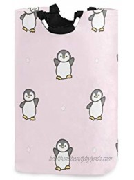 Blueangle Pink Background Penguin Laundry Hamper Large Laundry Basket with Handles Foldable Hamper for Laundry Durable Dirty Clothes Hamper