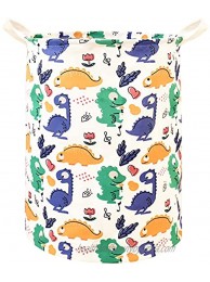 Laundry Basket Canvas Waterproof Round Collapsible Cute Animal Dinosaur Pattern Clothes Storage Bin with Handles for Toy Books Holder,Baby Hamper,Home Decoration,Kids Room Green,15.7”x 15.7”x 19.7”