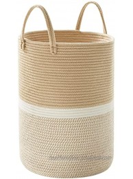 YOUDENOVA Cotton Rope Laundry Hamper 58L Tall Woven Collapsible Dirty Clothes Basket for Blankets Toys Throws Foldable Storage Organizers for Bedroom Livingroom Dorm Light Brown