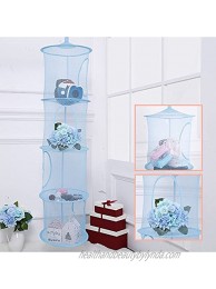 Pomeat Hanging Mesh Space Saver Bags Organizer 4 Compartments Mesh Hanging Storage Organizer Toy Storage Space Saver Bags for Kid Room Blue