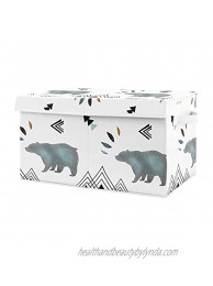 Sweet Jojo Designs Bear Mountain Boy Small Fabric Toy Bin Storage Box Chest for Baby Nursery or Kids Room Watercolor Slate Blue Black and White