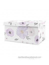 Sweet Jojo Designs Purple Watercolor Floral Girl Small Fabric Toy Bin Storage Box Chest for Baby Nursery or Kids Room Lavender Pink and Grey Shabby Chic Rose Flower