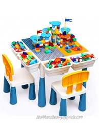 Arscniek Kids Activity Table and Chair Set Multiple Toddler Activity Table with 152Pcs Large Building Blocks 2 Chairs Water Table Sand Table Building Blocks Table for Toddler 3 4 5 6-10 Year Old