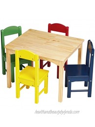 Basics Kids Wood Table and 4 Chair Set Natural Table Assorted Color Chairs