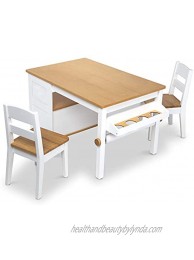 Melissa & Doug Wooden Art Table and 2 Chairs Set – Kids Furniture for Playroom Light Woodgrain and White 2-Tone Finish