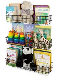 Wall35 Kansas Wall Mounted Black Bookshelf for Kids' Room Decor Metal Wire Storage Basket Set of 3 Varying Sizes