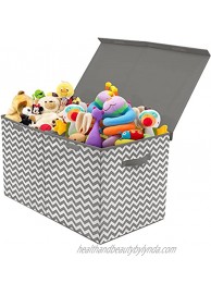 Sorbus Toy Chest with Flip-Top Lid Kids Collapsible Storage for Nursery Playroom Closet Home Organization Large Pattern Chevron Gray