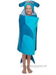TheBigOne Shark Hooded Bath Wrap Beach Pool Towel for Kids Blue with 3D Design of Fin Tail & Head 50 in x 25 in
