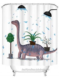 Dinosaur Bath Curtain for Kids Funny Animal Shower Curtain Waterproof Fabric Curtain Cartoon Bathroom Home Decor with 12 Hooks 72x72inch