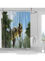 Dinosaur Shower Curtain Green Shower Curtain with 12 Hooks for Kids 72×72 Inch