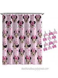 Disney Minnie Mouse Hearts N Love Shower Curtain & 12-Piece Hook Set & Easy Use Kids Bath Official Disney Product