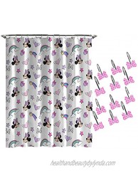Disney Minnie Mouse Unicorn Shower Curtain & 12-Piece Hook Set & Easy Use Kids Bath Official Disney Product