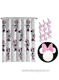 Jay Franco Disney Minnie Mouse Cherry 14 Piece Bathroom Set Includes Shower Curtain 12 Hooks & Non-Slip Bath Rug Easy Care Fabric Official Disney Product