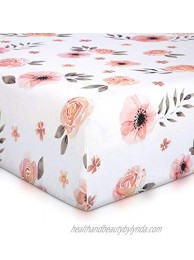 Pink Floral Girl Crib Sheet 100% Finely Combed Cotton Breathable Super Soft Watercolor Rose Baby Girl Crib Sheets 52' x 28' x 9' Fits Standard Mattress