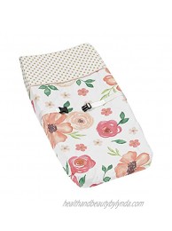 Sweet Jojo Designs Peach Green and Gold Changing Pad Cover for Watercolor Floral Collection Pink Rose Flower