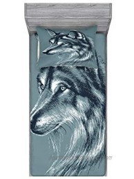Ambesonne Animal Fitted Sheet & Pillow Sham Set Wild Timber Wolf Portrait Hunter Exotic Creature Mystery Mammal Hunter Graphic Decorative Printed 2 Piece Bedding Decor Set Twin Pale Blue