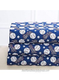 Elegant Home Blue White Red Baseball League Sports Design 4 Piece Printed Sheet Set with Pillowcases Flat Fitted Sheet for Boys Kids Teens # Baseball Twin Size