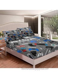Erosebridal Teens Gamepad Fitted Sheet Modern Gamer Bed Set Twin Size for Kids Boys Children Video Game Bedding Set Player Gaming Joystick Bedding Set Decorative Room Grey