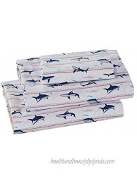 Luxury Home Collection 3 Piece Twin Size Sheet Set for Boys Teens Sharks Grey White Navy Blue Red