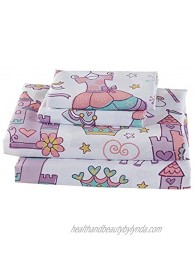 Luxury Home Kids Sheet Castle Unicorn Rainbow Flower Wand Heart Dress Crown Purple White Pink Yellow #CastleLavender Twin Sheet