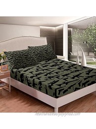 Machine Guns Fitted Sheet for Boys Youth Teens Men,Military Theme Bedding Set,Army Rifle Bed Sheet set,Soft Microfiber Bed Cover Bedroom Living Room Decor Twin Size Army GreenNo Flat Sheet
