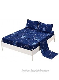 MAG Galaxy Theme Bed Sheet 4PC Navy Full Size Out Space Bedding Sheet Set with 1 Flat & 1 Fitted Sheet with 2 Pillow Shams  12” Deep