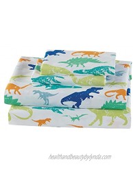 Mk Home 3pc Twin Size Sheet Set for Boys Dinosaurs Green Blue Orange White New
