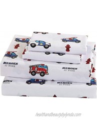 Mk Home 3PC Twin Size Sheet Set for Boys Heroes on Call Firetruck Police Car Ambulance Red Blue White New