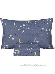 Moon & Stars Boys Girls 100% Cotton 3 Pcs Twin Bed Sheet Set Flat Sheet & Fitted Sheet & Pillowcase Kids Bedding Set Stars Twin