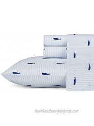Nautica Percale Collection Bed Sheet Set 100% Cotton Crisp & Cool Lightweight & Moisture-Wicking Bedding King Whale Stripe