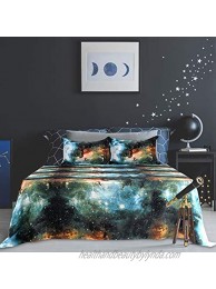 PiccoCasa Galaxy Bed Sheet Set,4 Piece Soft Polyester Microfiber Bedding Set,Including 3D Space Star Theme Bed Sheet & Fitted Sheet with 2 Pillowcases Green Queen