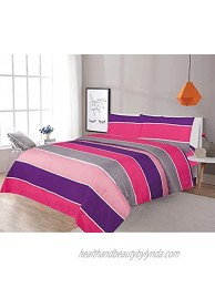 Sapphire Home Four 4 Piece Full Size Print Sheet Set with Fitted Flat and 2 Pillow Cases Hot Pink Purple Gray Stripes Print Multicolor Kids Girls Teens Bedding Sheets Sheet F Pink Purple