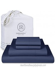 Threadmill Queen Sheets 600 Thread Count 100% Cotton 4 Pc Sateen Weave Folkstone Blue Sheet Set Premium Hotel Quality Soft & Smooth Sheets with Elasticized Deep Pocket & A Free Tote Bag