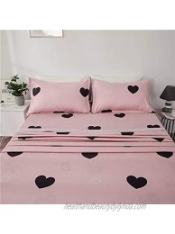 TOTORO Pink Bed Sheets Queen Size Love Heart Pink Bedding for Girls 4 Piece with 1 Deep Pocket Fitted Sheet 1 Flat Sheet 2 Pillowcases Super Soft Brushed Cotton Bed Set for Ladies Teens