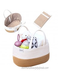Ropesmart Baby Diaper Caddy Organizer Portable Diaper Caddy,Cotton Rope Shower Gift Basket,Diaper Storage Basket for ChangingTable & Car with Removable dividers,Portable Changing Pad incJute