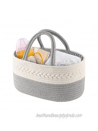 WHATWEARS Baby Diaper Caddy Organizer Handmade Rope Nursery Storage Bin Felt Basket for Changing Table & Car Baby Wipes Bag Nappy Storage Bags with Pockets and Changeable Compartments Light Grey