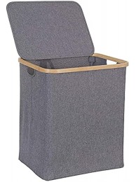 Bamboo Laundry Hamper Basket with Lid and Handle Grey Foldable Dirty Clothes Basket Oxford Laundry Hamper for Clothes Storage and Bedroom 60L