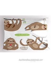 Ambesonne Sloth Pillow Sham Childish Pattern of Funny Lazy Sloths Hugging Family Romance Love Decorative Standard King Size Printed Pillowcase 36" X 20" Brown Green