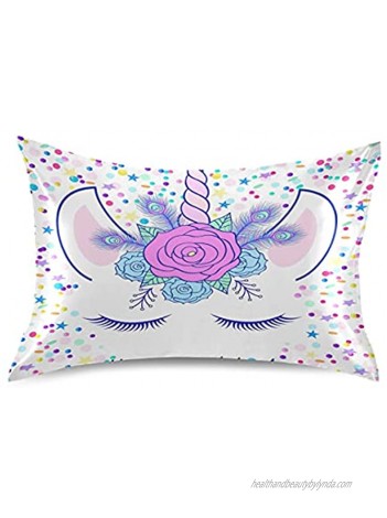 Cute Unicorn Kids Satin Pillowcase Toddler Girls Baby Silk Pillow Cases for Hair and Skin Standard Size Slipping Pillow Cover Set with Envelope Closur 20x26 Pillowcase Decorative for Child Sofa Bed