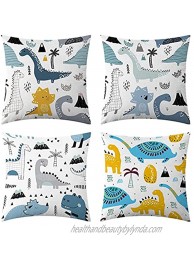 Dinosaur Throw Pillows 18x18 Set of 4 Yellow and Grey Blue Pillows Decorative Throw Pillows Cute Cartoon Dino Kids Home Decor Cushion Covers for Couch Living Room Bed Patio