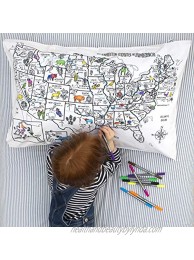 Eatsleepdoodle US Map Pure Cotton Soft Pillowcase Educational Doodle Pillowcase for Children to Color Kid's Coloring US State and Capital Map Pillowcase with Washable Felt Tip Fabric Markers