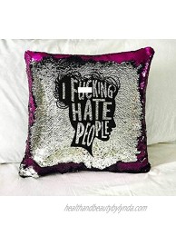 Mocofo Glitter I Fking Hate People Funny Rude Offensive Gag Gift Drunk Fidget Toy Sequin Pillow Cover Silver Sparkling Flip Mermaid Magic Reversible Color Changing Decorative Shams Girl Boy16x16Inch