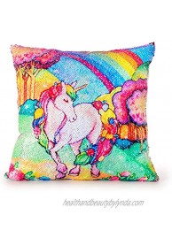 Unicorn Reversible Sequin Pillow 14” x 14” Flip Pillow Birthday Gift for Girls 4 5 6 7 8 9 Years Old Magic Unicorn Gift for Girls Unicorn Bedroom Room Décor Pillow for Girls