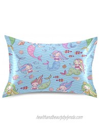 xigua Cute Mermaid Girl Silky Satin Pillowcase Luxury Soft Pillow Case for Hair and Skin Standard Size Slip Cooling Pillow Covers with Envelope Closure 20x30in